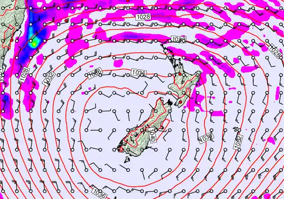 New Zealand forecast chart for Saturday, May 16th, 2026 at 12:00 AM