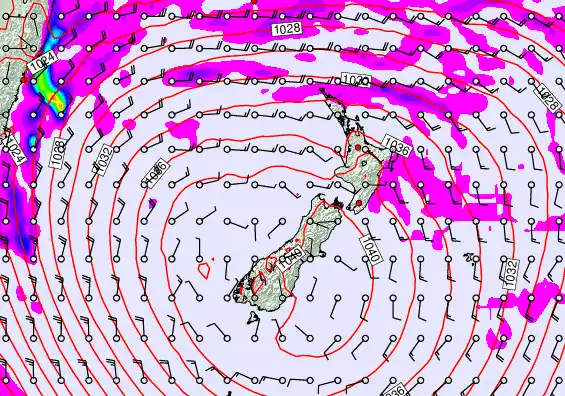 New Zealand forecast chart for Saturday, May 16th, 2026 at 12:00 PM