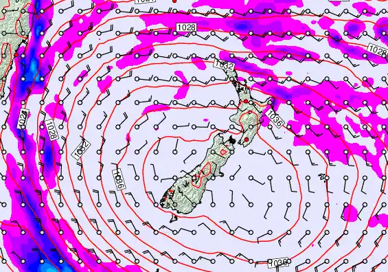 New Zealand forecast chart for Sunday, May 17th, 2026 at 6:00 PM