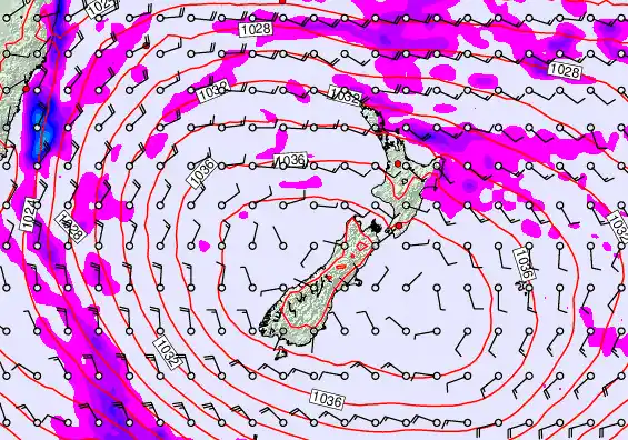 New Zealand forecast chart for Monday, May 18th, 2026 at 12:00 AM