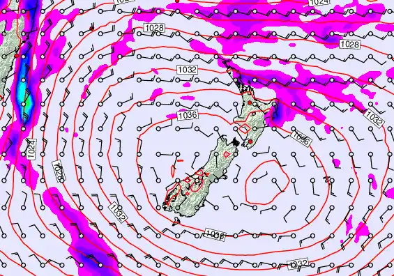 New Zealand forecast chart for Monday, May 18th, 2026 at 6:00 AM