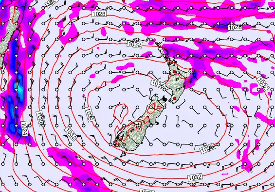 New Zealand forecast chart for Monday, May 18th, 2026 at 12:00 PM