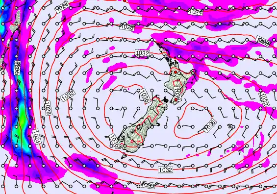 New Zealand forecast chart for Monday, May 18th, 2026 at 6:00 PM