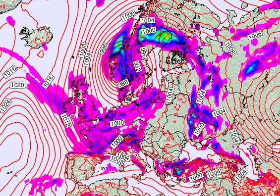 Europe forecast chart for Thursday, May 14th, 2026 at 12:00 PM