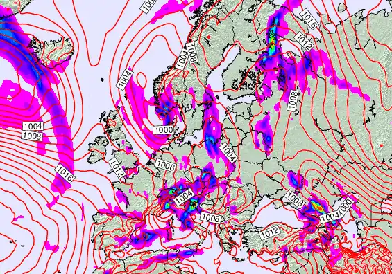Europe forecast chart for Saturday, May 16th, 2026 at 12:00 AM