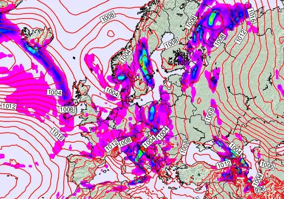 Europe forecast chart for Saturday, May 16th, 2026 at 12:00 PM
