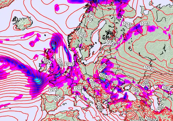 Europe forecast chart for Monday, May 18th, 2026 at 12:00 PM