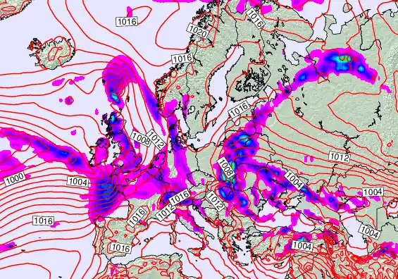 Europe forecast chart for Monday, May 18th, 2026 at 6:00 PM