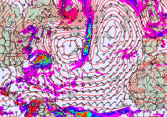 North Atlantic forecast chart for Thursday, May 14th, 2026 at 6:00 AM