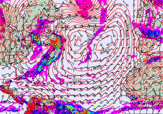 North Atlantic forecast chart for Friday, May 15th, 2026 at 12:00 AM