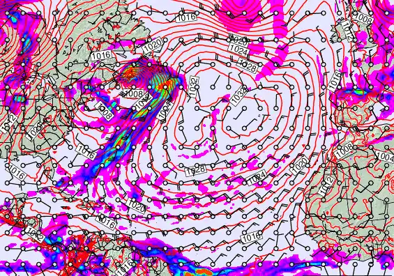 North Atlantic forecast chart for Friday, May 15th, 2026 at 12:00 PM