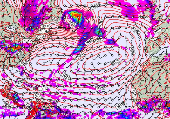 North Atlantic forecast chart for Sunday, May 17th, 2026 at 12:00 AM