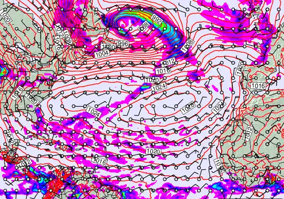 North Atlantic forecast chart for Sunday, May 17th, 2026 at 12:00 PM