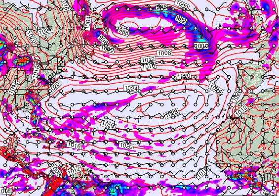 North Atlantic forecast chart for Monday, May 18th, 2026 at 12:00 AM