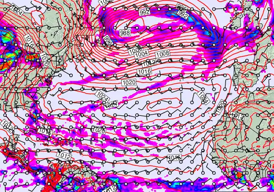 North Atlantic forecast chart for Monday, May 18th, 2026 at 6:00 AM