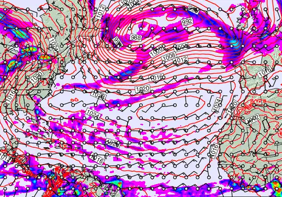 North Atlantic forecast chart for Monday, May 18th, 2026 at 12:00 PM