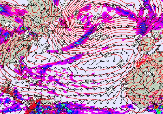 North Atlantic forecast chart for Monday, May 18th, 2026 at 6:00 PM