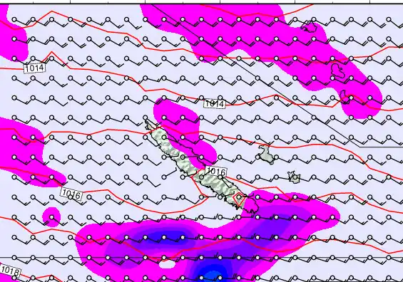 New Caledonia forecast chart for Thursday, May 14th, 2026 at 6:00 PM