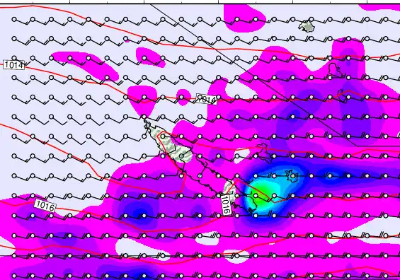 New Caledonia forecast chart for Saturday, May 16th, 2026 at 12:00 PM