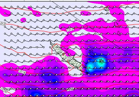 New Caledonia forecast chart for Saturday, May 16th, 2026 at 6:00 PM