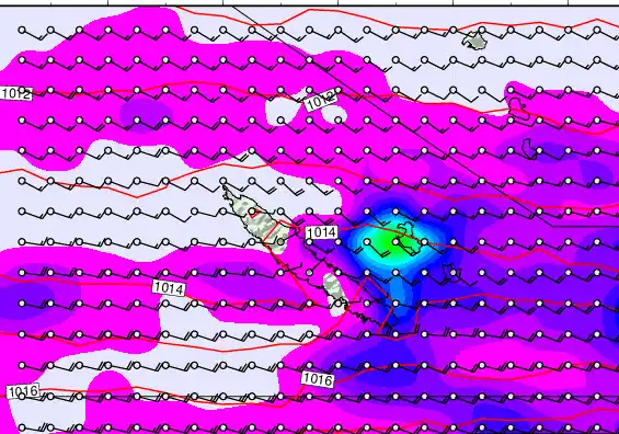 New Caledonia forecast chart for Sunday, May 17th, 2026 at 6:00 PM