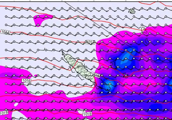 New Caledonia forecast chart for Monday, May 18th, 2026 at 12:00 AM