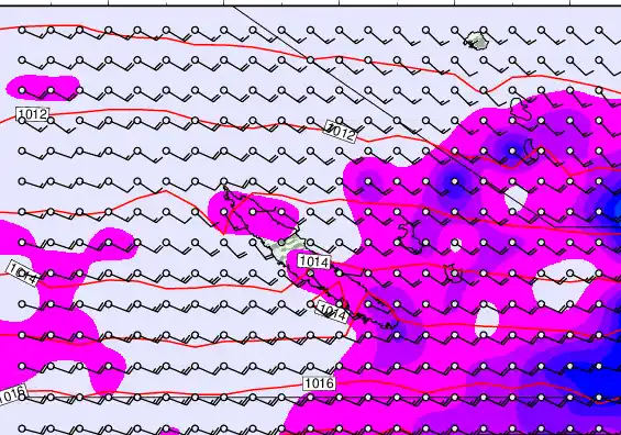 New Caledonia forecast chart for Monday, May 18th, 2026 at 6:00 AM
