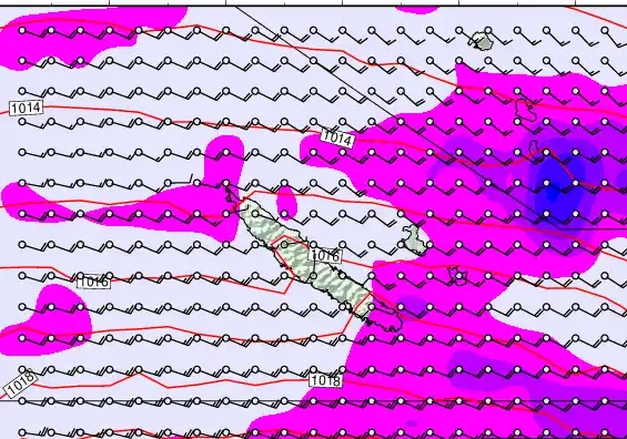 New Caledonia forecast chart for Monday, May 18th, 2026 at 12:00 PM