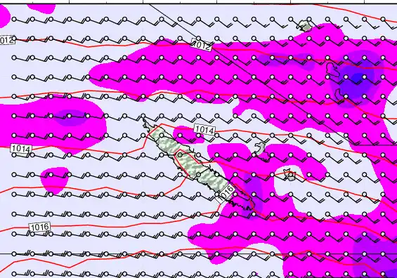 New Caledonia forecast chart for Monday, May 18th, 2026 at 6:00 PM