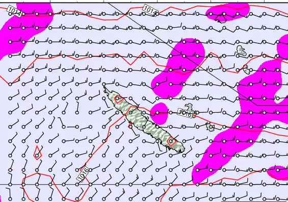 New Caledonia forecast chart for Saturday, May 23rd, 2026 at 12:00 AM
