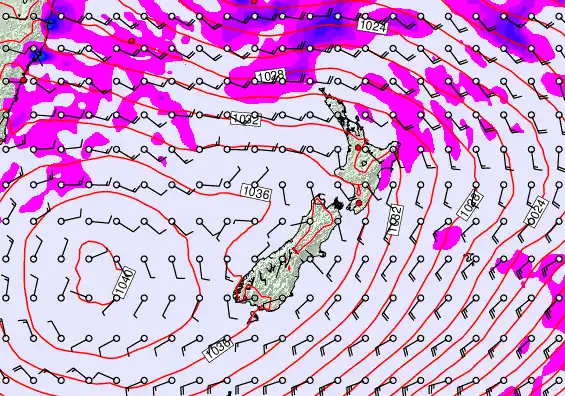 New Zealand forecast chart for Thursday, May 14th, 2026 at 12:00 AM