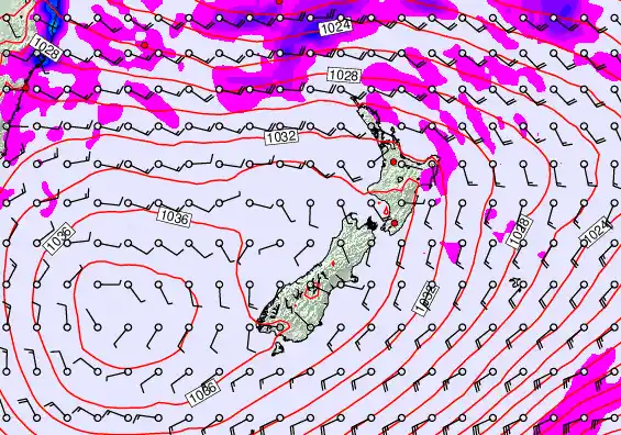 New Zealand forecast chart for Thursday, May 14th, 2026 at 6:00 AM
