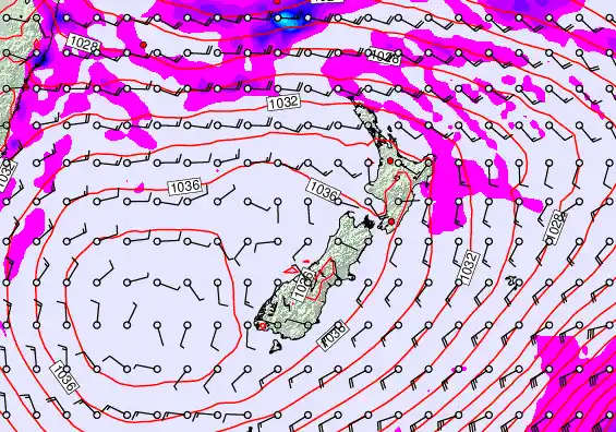 New Zealand forecast chart for Thursday, May 14th, 2026 at 12:00 PM