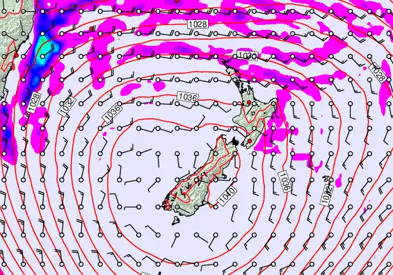 New Zealand forecast chart for Saturday, May 16th, 2026 at 12:00 AM