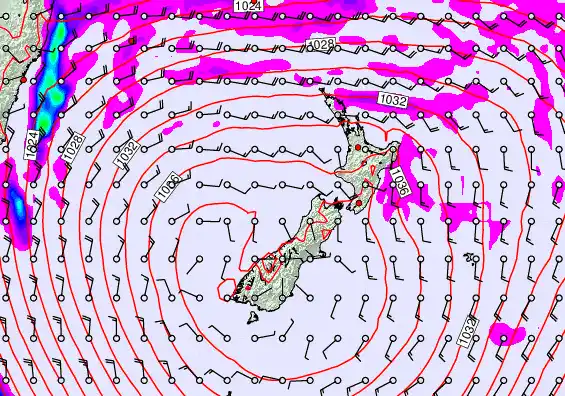 New Zealand forecast chart for Saturday, May 16th, 2026 at 6:00 AM