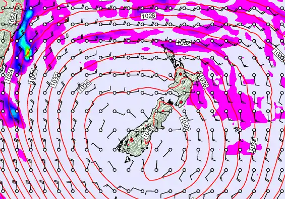 New Zealand forecast chart for Saturday, May 16th, 2026 at 12:00 PM