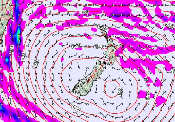 New Zealand forecast chart for Sunday, May 17th, 2026 at 12:00 PM