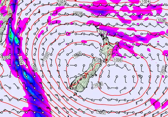 New Zealand forecast chart for Monday, May 18th, 2026 at 6:00 AM