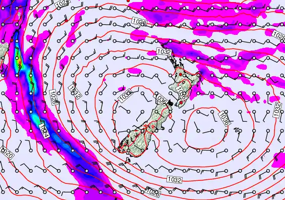 New Zealand forecast chart for Monday, May 18th, 2026 at 12:00 PM