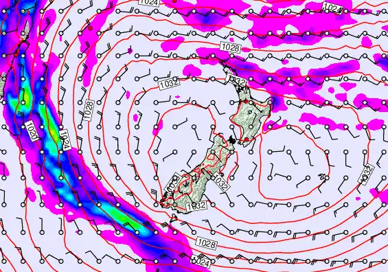 New Zealand forecast chart for Monday, May 18th, 2026 at 6:00 PM