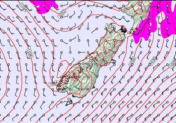 South Island forecast chart for Wednesday, May 13th, 2026 at 12:00 PM