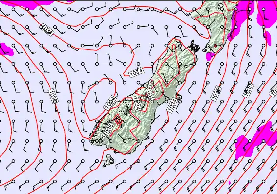 South Island forecast chart for Wednesday, May 13th, 2026 at 6:00 PM