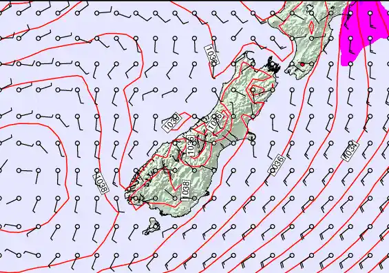 South Island forecast chart for Thursday, May 14th, 2026 at 6:00 PM