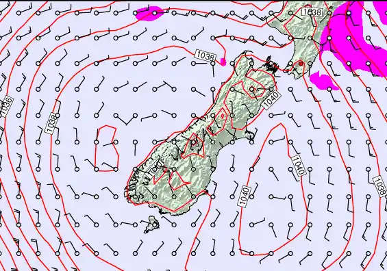 South Island forecast chart for Saturday, May 16th, 2026 at 6:00 PM