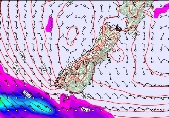 South Island forecast chart for Tuesday, May 19th, 2026 at 12:00 AM