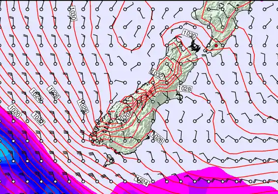 South Island forecast chart for Tuesday, May 19th, 2026 at 12:00 PM