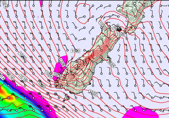 South Island forecast chart for Tuesday, May 19th, 2026 at 6:00 PM