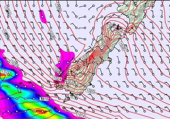 South Island forecast chart for Wednesday, May 20th, 2026 at 12:00 AM