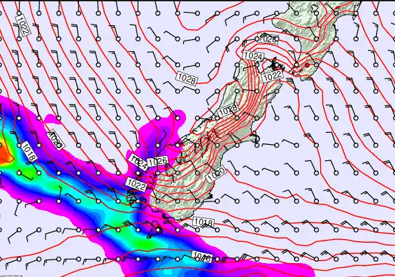 South Island forecast chart for Wednesday, May 20th, 2026 at 6:00 AM