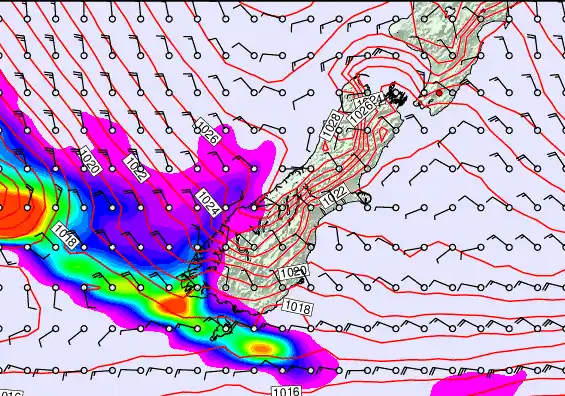 South Island forecast chart for Wednesday, May 20th, 2026 at 12:00 PM